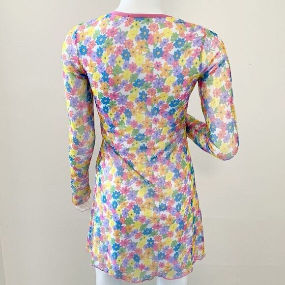 Delias by Dolls Kill Flower Power Long Sleeve Floral Print Mesh Mini Dress - Picture 3 of 6